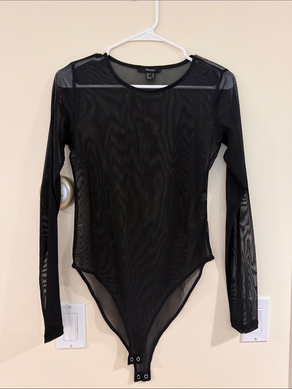 Forever 21 Black Sheer Long-Sleeve Mesh Bodysuit